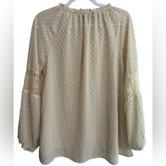 French Dot Cream Semi Sheer Blouse - Picture 6 of 6